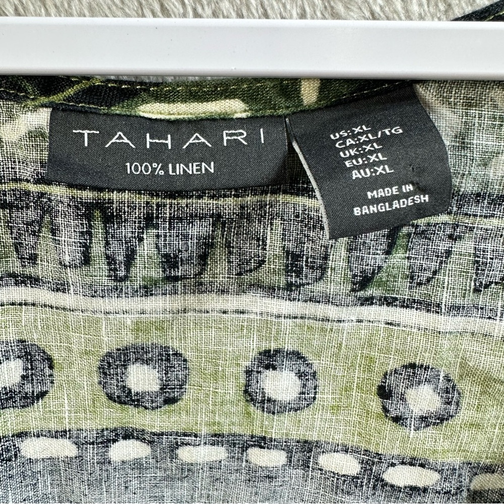 Tahari 100% Linen Boxy Fit‎ Tribal Print Cropped Tank Top Size XL Boho Festival - Picture 2 of 6